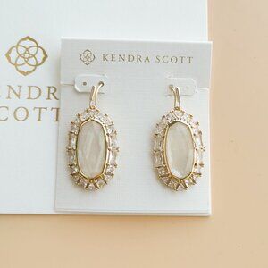 Kendra Scott Elle Collection. Gold Ivory Mother-of-Pearl Crystal Frame Earrings